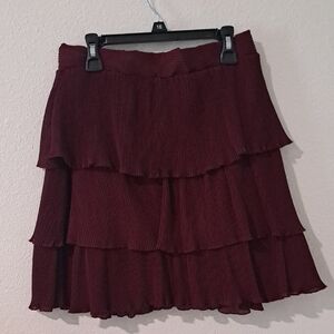 Hyfve Burgundy Tiered Mini Skirt